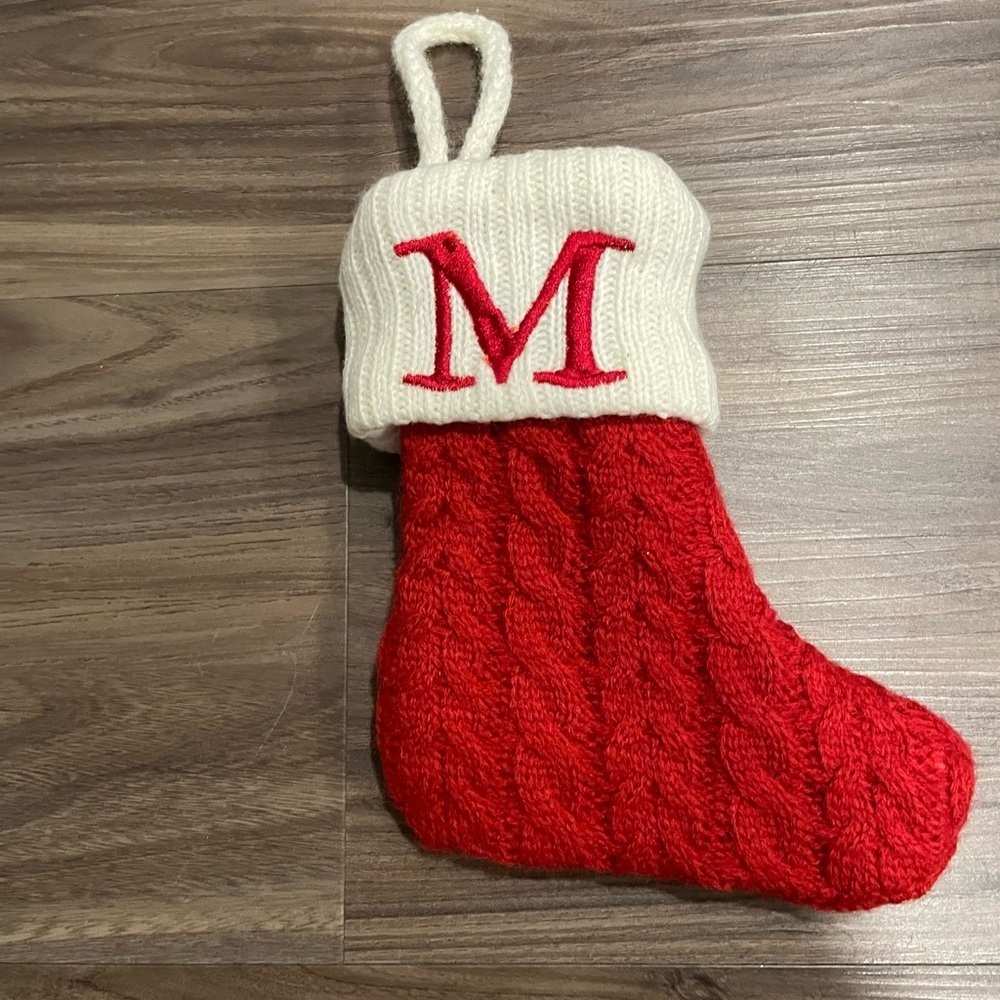 Mini Red and White Knit Christmas Stocking with letter M